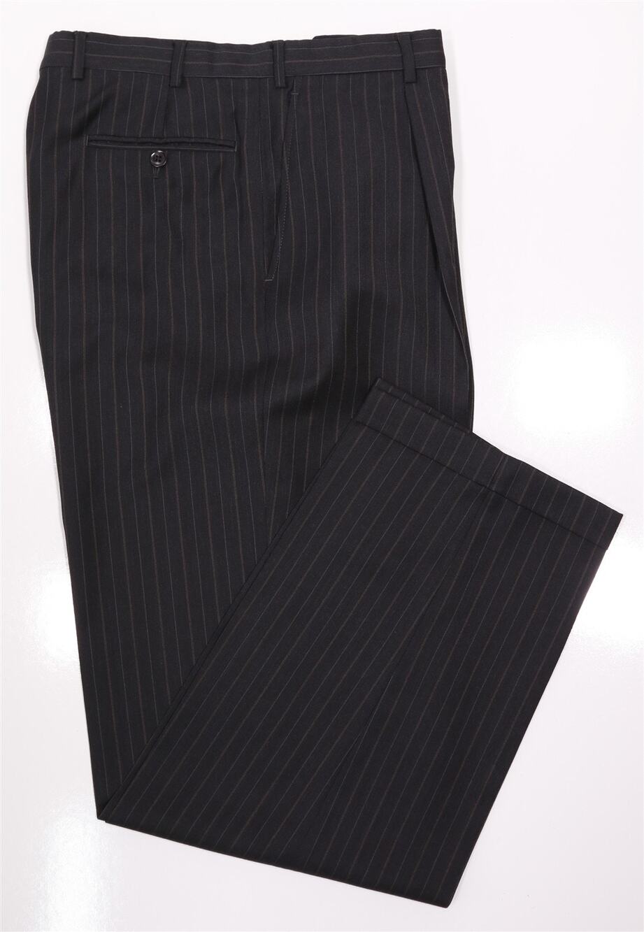 Armani Collezioni Charcoal Gray Pinstripe Pleated Relaxed Fit Wool Pants 34x32